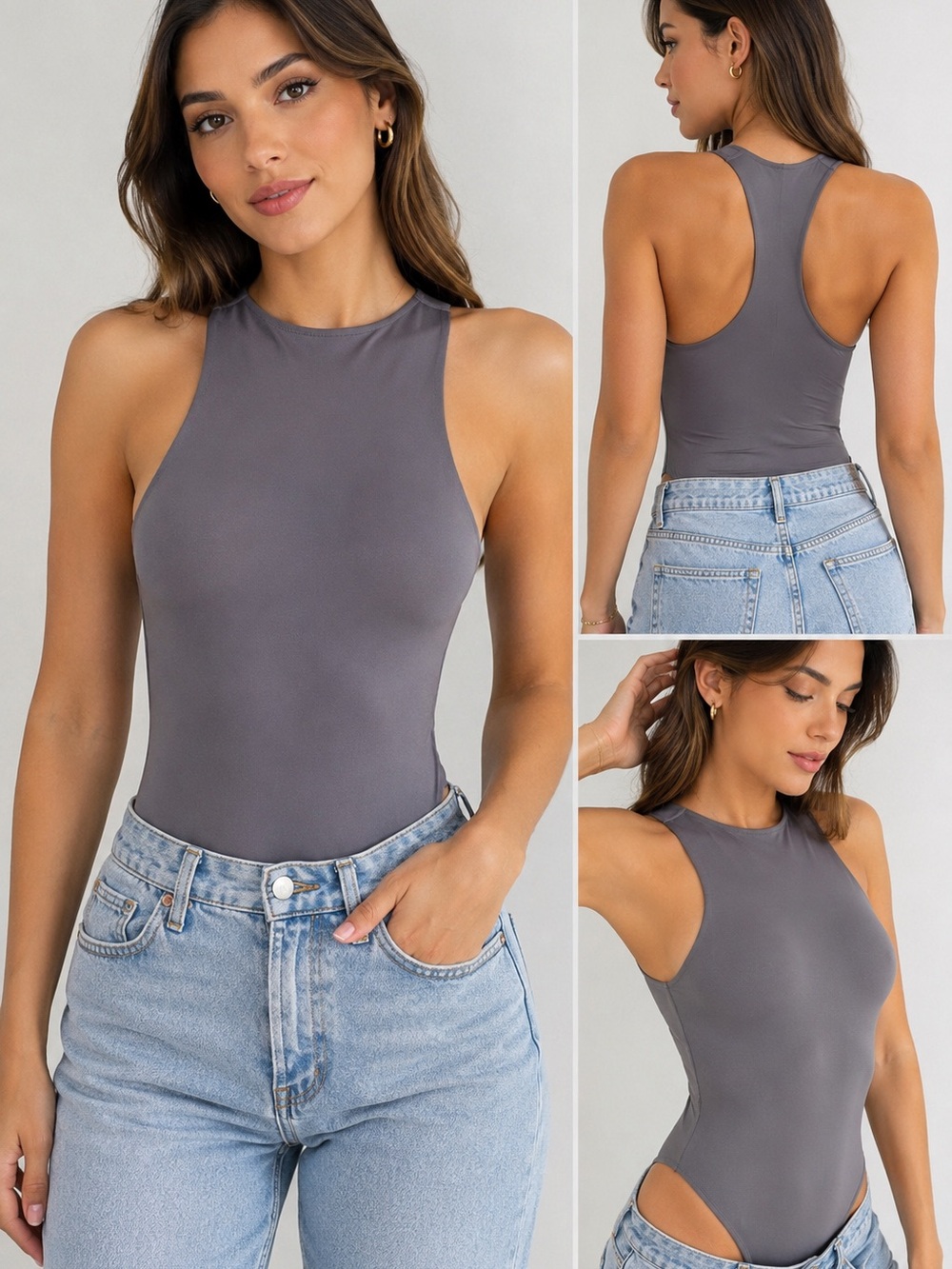 Love Culture Gray High Neck Bodysuit | M/L | Soft Stretch | Snap Closure NWOT